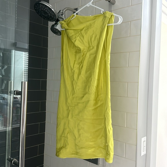 Zara Womens Knotted Satin Effect Dress XS Lime - Picture 3 of 3